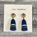 Tory Burch NEW Blue Buoy & Swarovski Pearl Gold Drop Earrings Photo 7