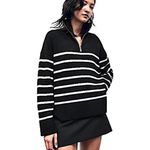 ZARA NWT  Black Striped Sweater Quarter Zip Blogger Favorite Small Photo 3
