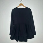 COS Black Long Sleeve Peplum Tiered Hem Mixed Media Shirt Size Large Photo 5