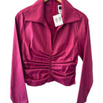 Tadashi Shoji Collared V-Neck Blouse Top Pink Size 10 NWT Photo 0