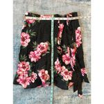 Planet Gold Black White Polka Dot w Pink Floral Faux Wrap Mini Skirt Small Photo 3