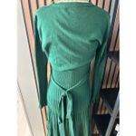 FINCATI Women Dresses Audrey Spring Autumn Belt Fitted Long Sleeve Pleated Ruffl Green Size M Photo 3