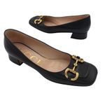 Gucci Baby Horsebit Square Toe Black Leather Block Heel Loafer Flat Pump Size 39 Photo 0