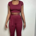 Women’s Sexy Burgundy Two Piece Pants Set with Pockets Size L Photo 1