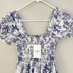 NWT O.P.T. Daphne Toile Blue White Print Tiered Midi Dress (S) Photo 3