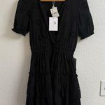 WAYF  Reese Smocked-waist Tiered Mini Dress In Black Size XS Photo 0