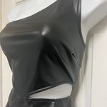 Privy Black One Shoulder Cutout PU Leather Mini Dress Photo 5