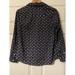 Croft & Barrow Women's Petite Medium Navy Blue Swans Print Button blouse Top Photo 5