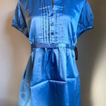 Blue Satin Pleated Short Sleeve Tunic Top XL shirt y2k boho whimsi dainty fairy Photo 0