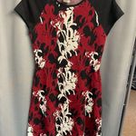 Taylor Sweater Dress Womens Medium Red Black Soft Flower Raglan Short Sleeve B71 Photo 0