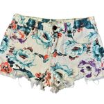 Free People  Boho Floral Lightweight Distressed Denim Cut Offs Shorts Size 29 Photo 3