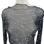 Women's Black Star Embellished Long Sleeve Mesh Sheer Crop Blouse Cover Up Top S Photo 2