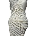 ABS Allen Schwartz ABS by Allen Schwartz Dress Women M Ivory Beaded One Shoulder Ruched Y2K Formal Photo 0