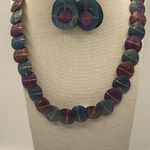 Vintage Cleopatra Purple Beaded Pendant Necklace & Circular Earrings Set Photo 2