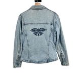 Harley Davidson Vintage Embroidered Logo Zip Up Denim Jacket Jean Trucker 90's Photo 2