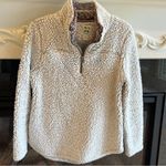 The Comfy Pullover Sherpa Beige Zip Neck Sweatshirt Cozy Womens Small Photo 3