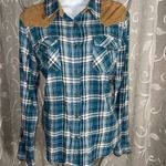 Bluecrush Plaid Long Sleeve Shirt with Corduroy Accents Blue Size L Photo 4
