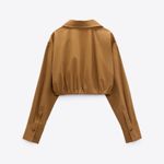 ZARA  Women Brown Long Sleeves Poplin Collared Pleated Casual Cotton Shirt Sz L Photo 3