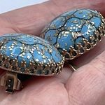 Vintage blue confetti round button earrings. Blue Photo 5