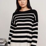 La Ligne 100% Cashmere Black and Cream Striped Sweater Photo 0
