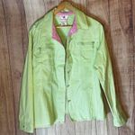 Quacker Factory  XL Lime Green Lightweight Denim Jacket Pink Rhinestone Trim Photo 0