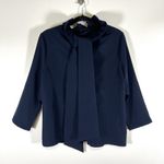 Tuckernuck NEW Navy Faye Preppy Bow Ruffle Collar 3/4 Sleeve Blouse Size Large Blue Photo 0