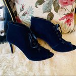 White House | Black Market WHBM “Dasher” Blue Velvet Peep Toe Bootie Photo 11
