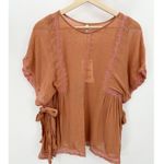 ZARA  Top Women XS NWT Orange Pink Sheer Boho Babydoll Tie Slit Side Cotton Photo 6