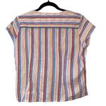 Oorez Striped Embroidered Cropped Capped Short Sleeve Button Down Blouse Blue Size L Photo 4