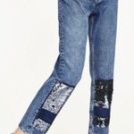 ZARA Mid Rise Sequin Patch Boyfriend Jeans Cropped Patchwork Size 4 NEW Photo 0