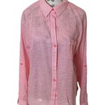 UGG ‎ Top Blouse Shirt Women Size L White Red Cotton Long/S Up Collared Button Photo 0