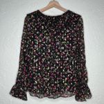 J. Crew Women's Black Ruffle Neck Long Sleeve Top Midnight Vintage Floral Small Photo 3