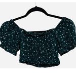 Brandy Melville Green Floral Cropped Top Off The Shoulder One Size Fits XS-S Photo 2