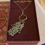 Lucky Brand New  Necklace Hamsa Hand Symbol Blue Marcasite Silvertone Long Chain Photo 0