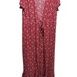 Unbranded Red/Pink/White Floral Short Flutter Sleeve Duster Size L Long Tie Pink Size L Photo 0
