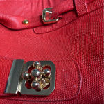 Stauer Red Gold Wheel Turnlock Zipper Handbag Satchel Purse Top Handle Bag Photo 12
