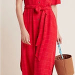 Anthropologie  Maeve Aria Red Textured‎ Short Sleeve Midi Shirt Dress size small Photo 0