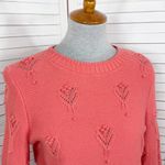 Loft  Bobble Pointelle Crewneck Sweater Coral Orange Medium Photo 5