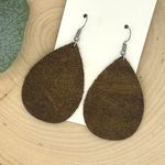 Handmade Genuine Leather Brown Lightweight Teardrop Neutral Minimalist Earrings Photo 0