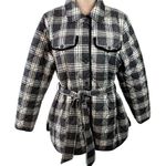 Talbots NEW  Black and White Plaid Tie Waist Quilted Shirt Jacket Size XL Photo 2