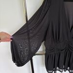 American Vintage Y2K Black Ruched Whimsygoth Dark Fairy Flowy Sheer Sleeves Witchy Blouse XL Photo 4
