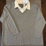 Quacker Factory  Gray Sweater with Pearl Details Photo 0