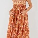 American Eagle  AEO Floral Tie Back Midi Tube BOHO A-Line Orange Dress XL NEW Photo 0