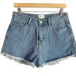 superdown Kierra Rhinestone High Waist Raw Hem Denim Blue Jean Shorts Size M Photo 3