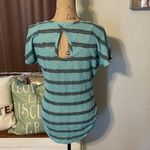 Maurice's  black & blue semi-sheer striped top with keyhole back. Photo 3