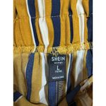 SheIn Mustard Navy Striped Tie Waist Paperbag Shorts Women's Size Large Photo 4
