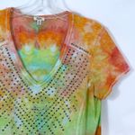 Reba  Medium Top Handmade Tie Dye Studded Short‎ Sleeve Western Orange Green 1078 Photo 4