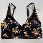 Aerie New Offline Floral Print Mesh Back Plunge Sports Bra Black Size Small Photo 5