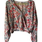 Billabong  Floral Long Sleeve Cropped Boho‎ Blouse Elastic Hem Size M Photo 0