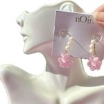 Noir earrings gold tone pink tiger eyes beaded ball drops white pearls tassel Photo 0